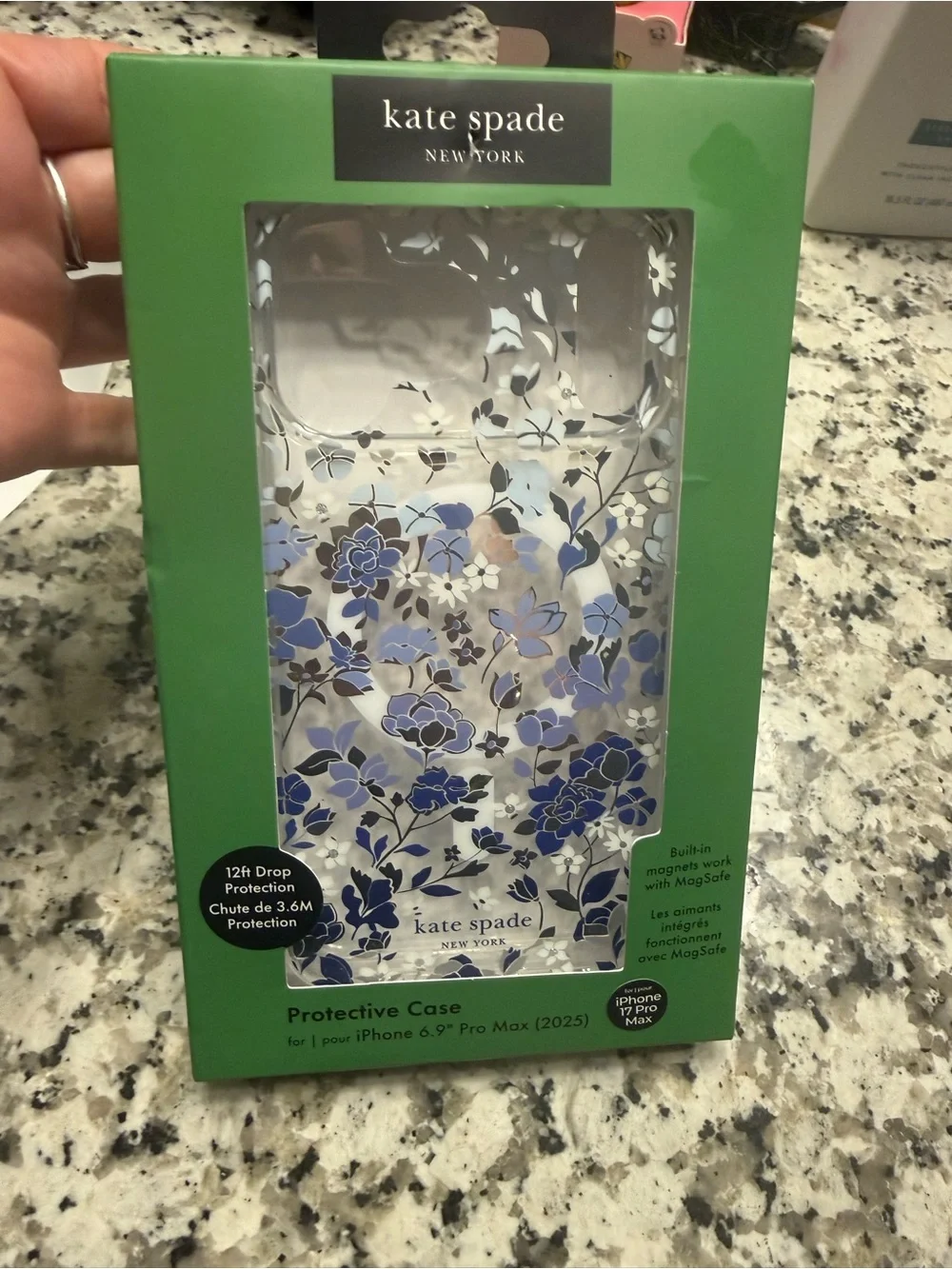 kate spade Clear Floral iPhone 17 Pro Max Case with Blue and White Flowers